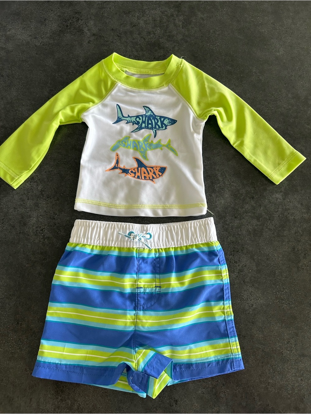 5/$25 George Baby Boys Neon Lime & Blue Shark Rash Guard Set